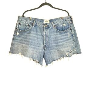 Agolde Women Size 34 Parker Long Denim Shorts Cut Off Distressed Button Fly Jean